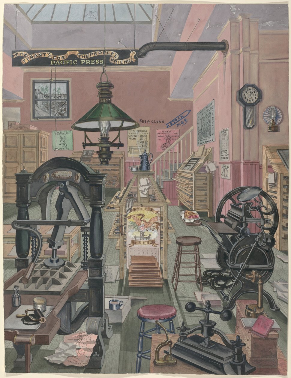 Kirjapaino, 1870 tekijältä Perkins Harnly