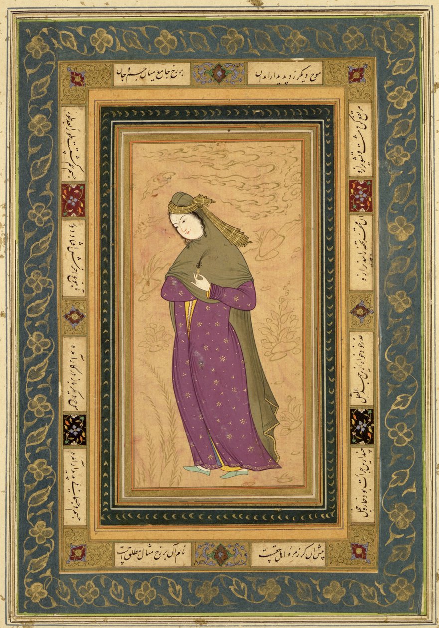Tyttö pitelee aigrettea, Large Clive -albumista, n. 1620-30 tekijältä Persian School