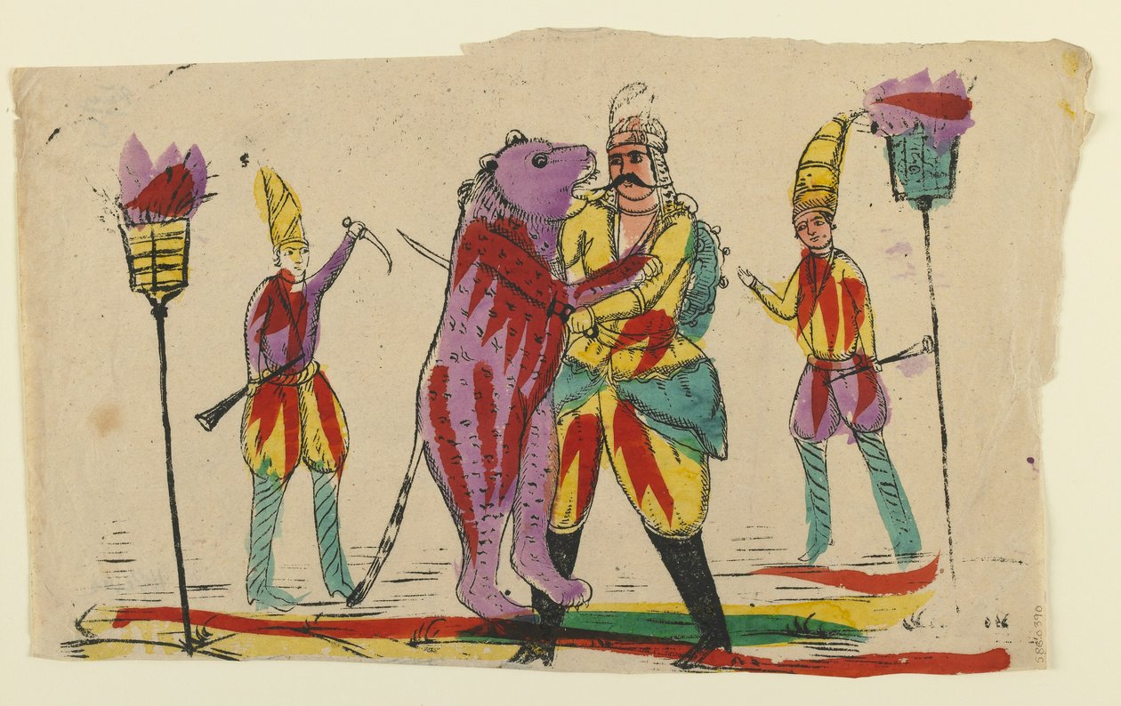 Mies taistelee karhua vastaan, 1800-luvun loppu tekijältä Persian School