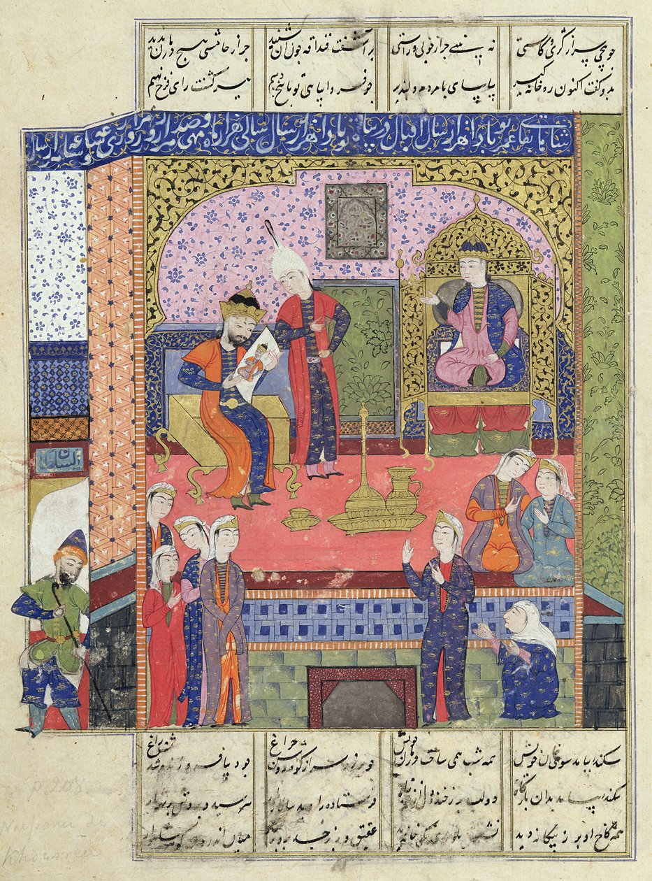 Ms D-184 fol.381a Persian kuninkaan palatsin sisustus, kuvitus "Shahnamasta" (kuninkaiden kirja), kirjoittanut Abu