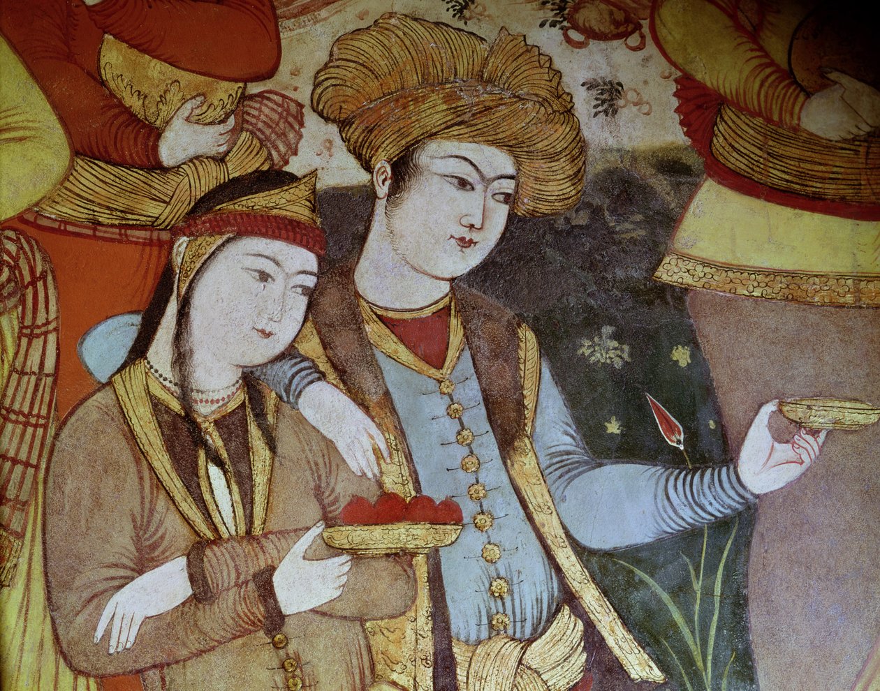 Aateliset Shah Abbas I:n hovissa (1588-1629) (yksityiskohta) tekijältä Persian School