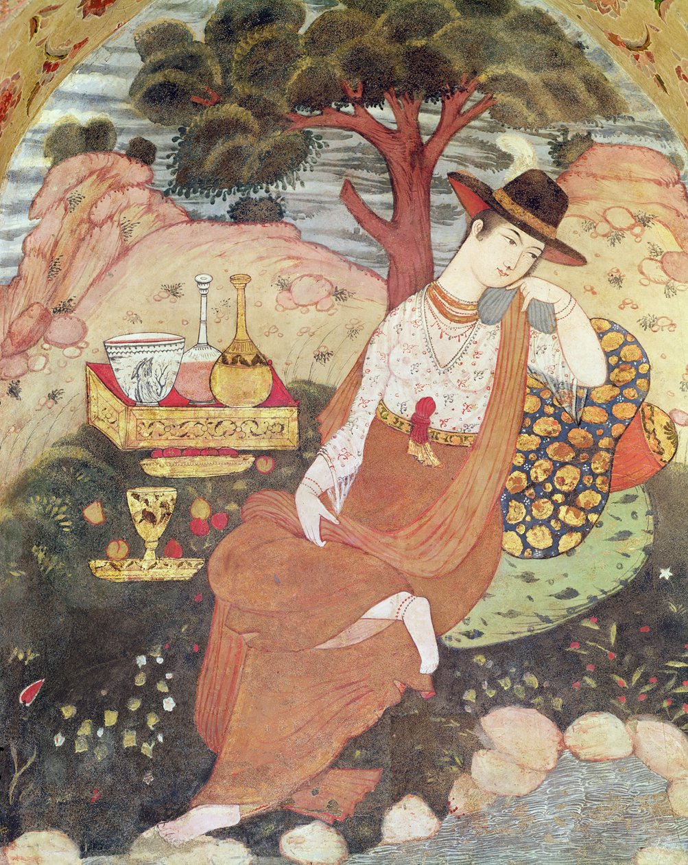 Prinsessa istuu puutarhassa, Safavid-dynastia tekijältä Persian School