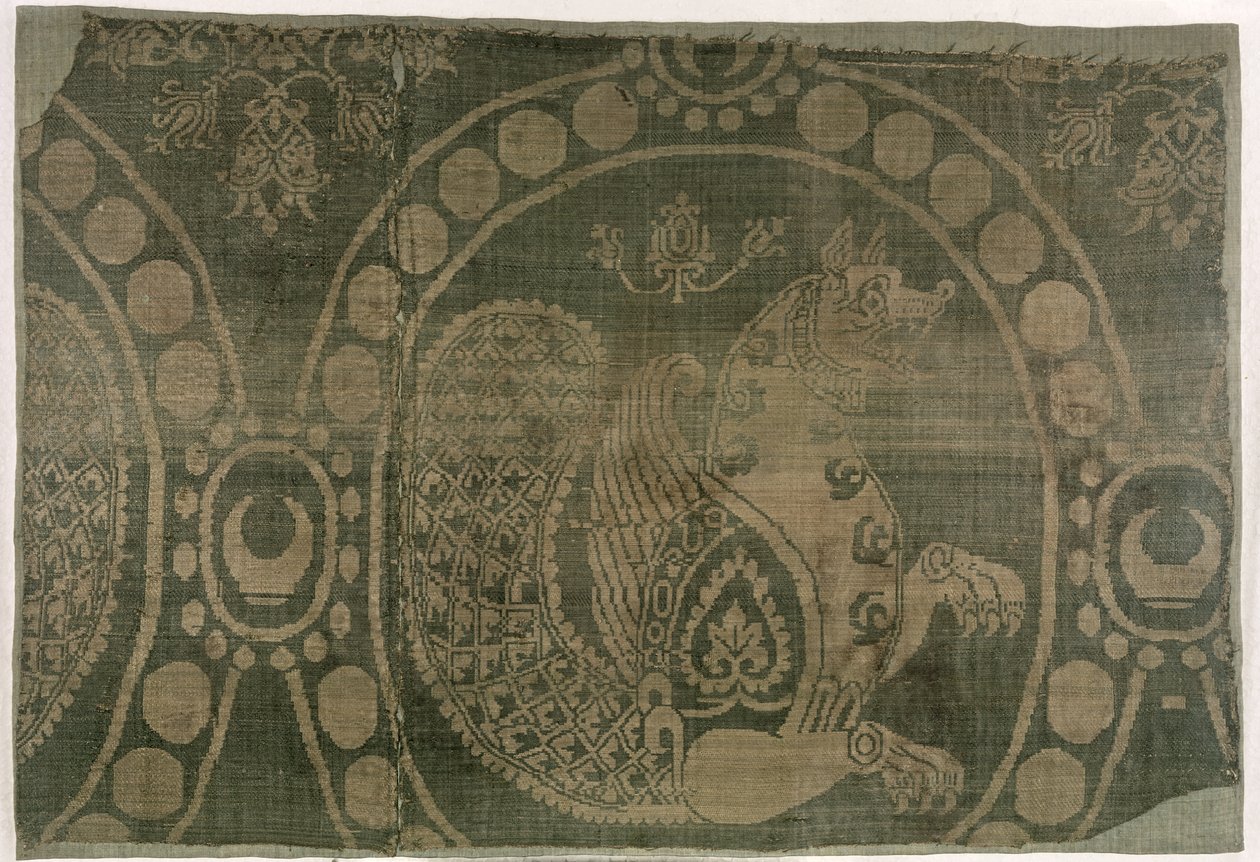 Silkkifragmentti, jossa näkyy Senmurv, Sassanian-dynastia (226-651) (tekstiili) tekijältä Persian School