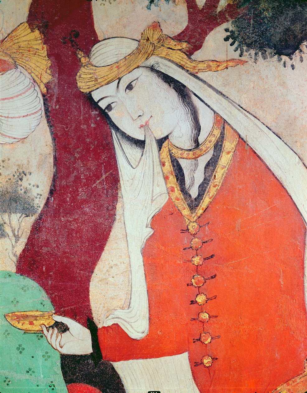 Nainen Shah Abbas I:n hovista, 1585-1627 (yksityiskohta) tekijältä Persian School