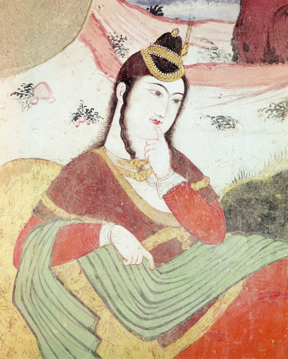 Nainen Shah Abbas I:n hovista, 1585-1627 (yksityiskohta) tekijältä Persian School