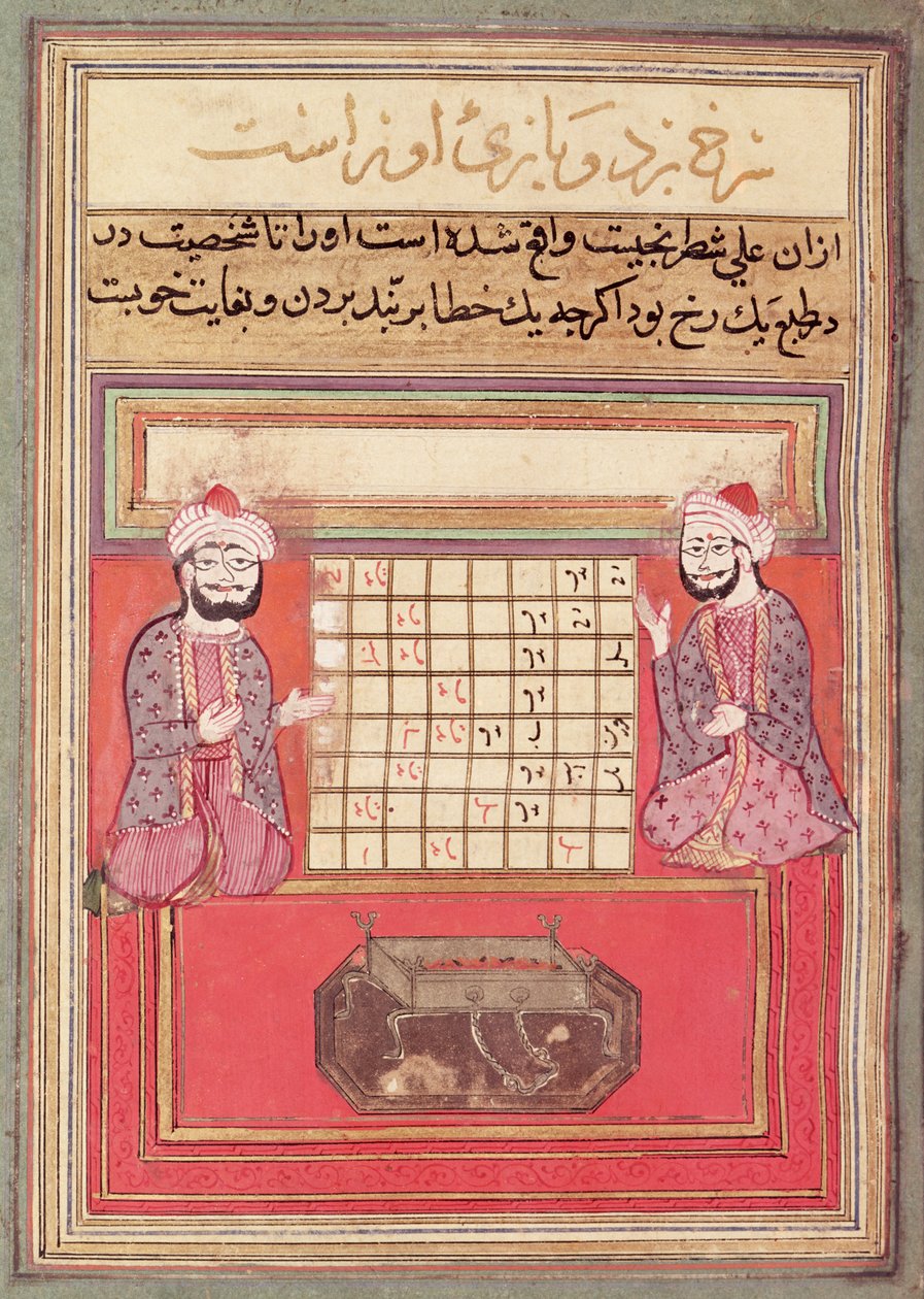 Valaistus persialaisesta shakkikäsityksestä, mahdollisesti 1300-luvulta (kynä, wc ja muste paperille) tekijältä Persian School