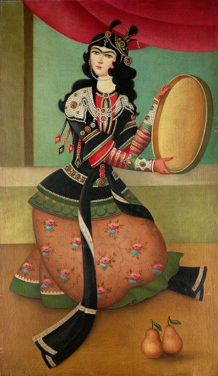 Tanssiva tyttö tamburiinilla, Qajar-koulu tekijältä Persian School