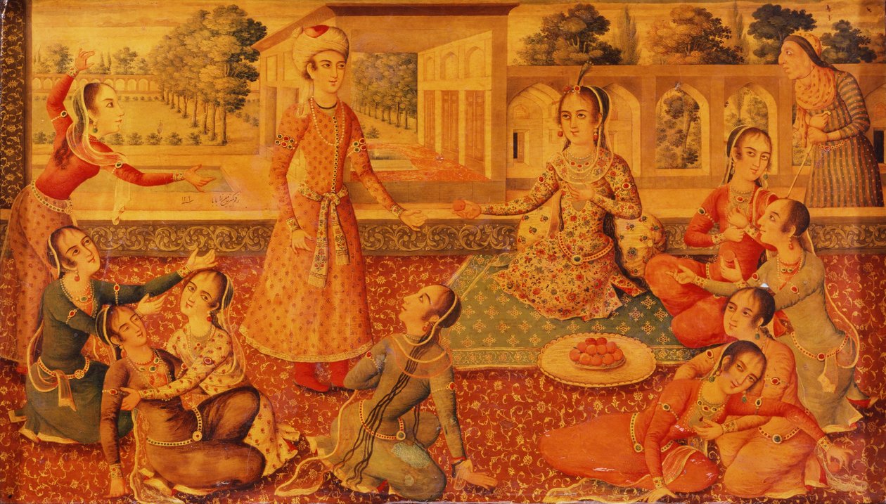 Myöhäinen Zand-lakattu paperimassa-arkku, n. 1794-1795 tekijältä Persian School
