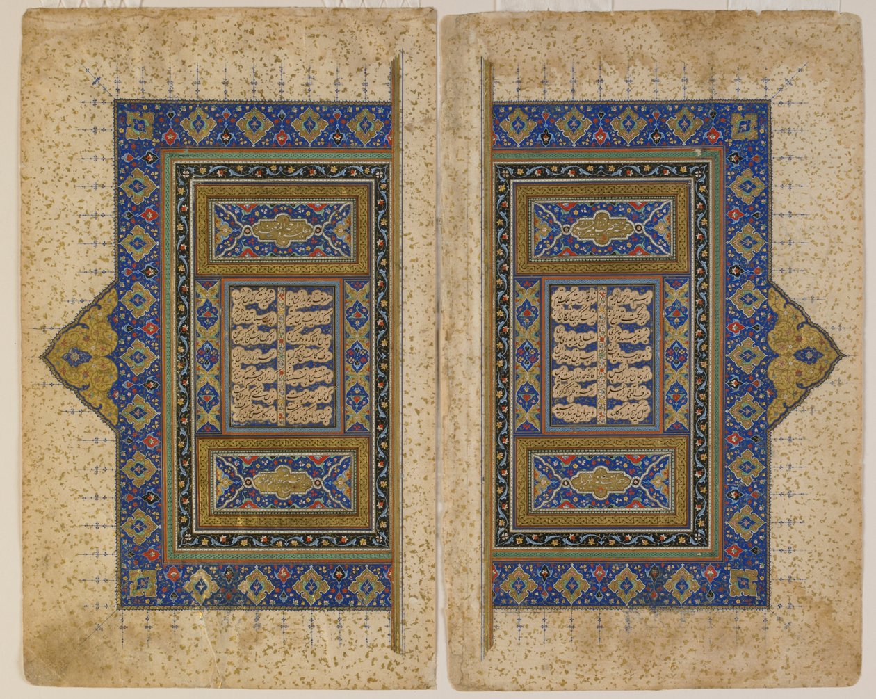 Amir Khusraw Dihlavi, Tabriz, Iran, Safavid-kausi, 1530-40, kaksisivuinen etulevy Khamsasta (kvintetti) (paperilla läpinäkymätön akvarelli, muste ja kulta) tekijältä Persian School