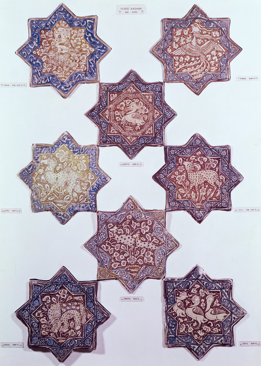 Kahdeksan eläimillä koristeltua laattaa, 1200-1400-luku (keramiikka) tekijältä Persian School