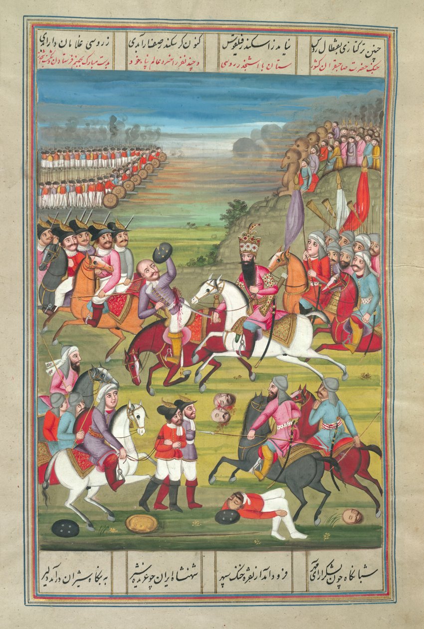 Fath Ali Shah tappaa venäläisen kenraalin "Fath Ali Khan Saban Shahinshahnamasta" tekijältä Persian School