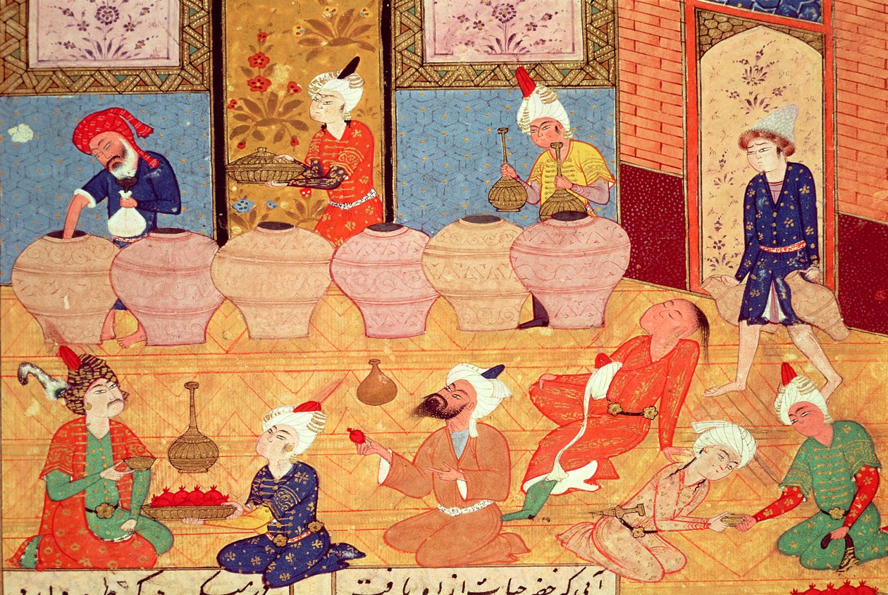 Fol.33v, Yksityiskohta juhlasta muusikoiden kanssa, Hafiz Shirazin (n. 1325–1388) runokirjasta 1554 tekijältä Persian School