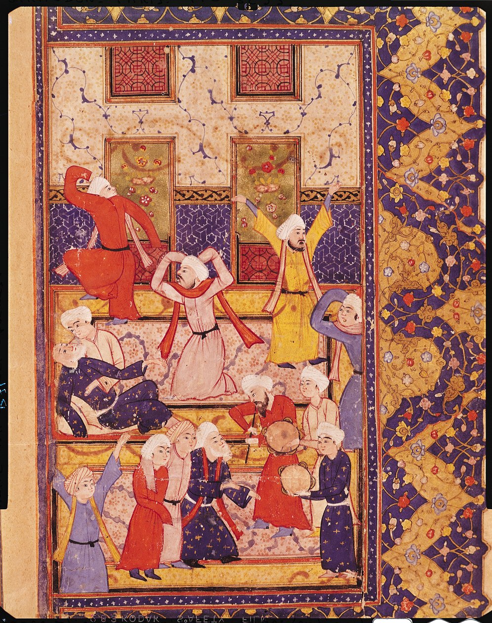 Fol.5r Initiation dance, Hafiz Shirazin (n. 1325–1388) runokirjasta tekijältä Persian School