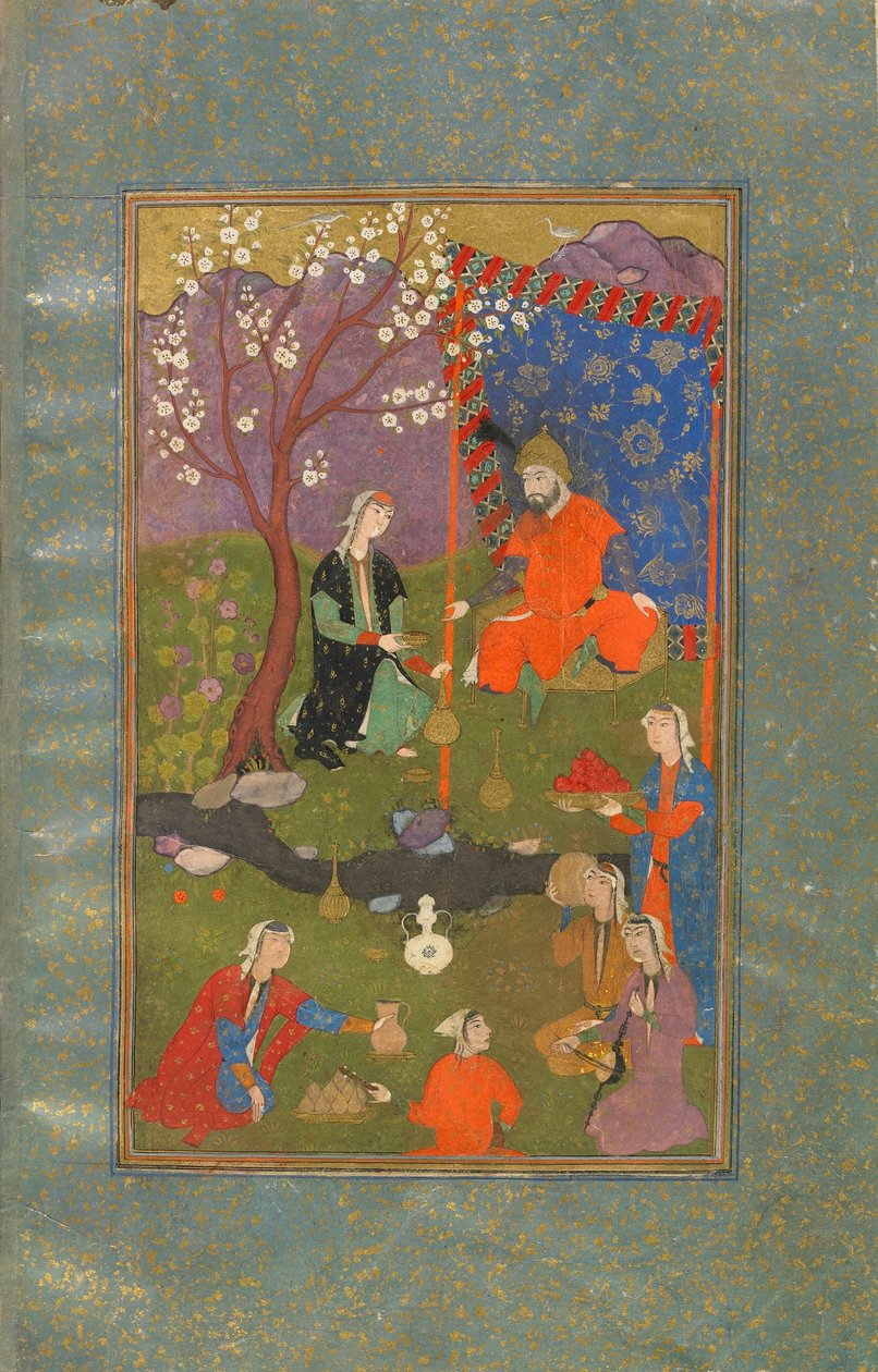 Folio Jamshid u Khurshidista, Iranista, Safavid-ajalta, n. 1600 (läpinäkymätön akvarelli, mustetta ja kultaa paperilla) tekijältä Persian School