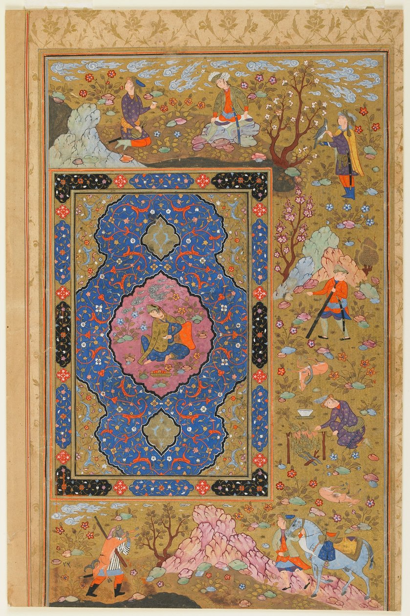Folio albumista; verso: Nuori nainen, Isfahan, Iran, Safavid-kausi, 1590-1610 (läpinäkymätön akvarelli, muste ja kulta paperille) tekijältä Persian School