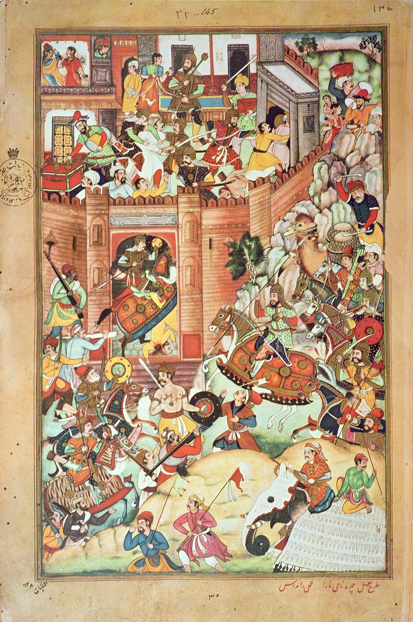 Tšingis-kaani vangitsi kiinalaisen kaupungin, pienoiskuvan vuonna 1596 valmistuneesta "Tšingis-kaanin Persian historiasta" tekijältä Persian School