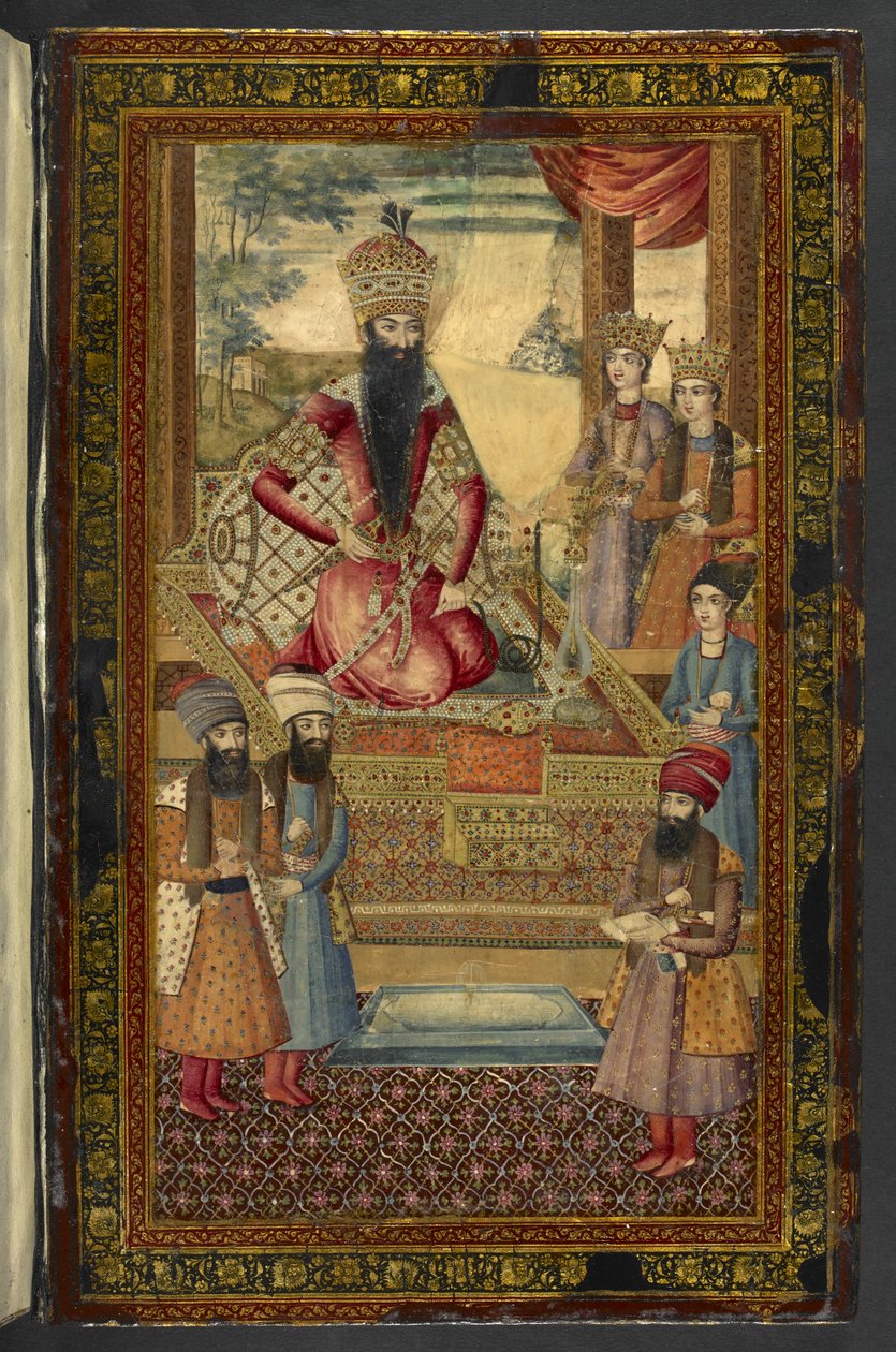 IO Islamic 3558 Muotokuva Fath-Ali Shah Qajarista, "Dīvān-i Khāqān", Fatḥ ʻAlī Shah Qājār (maalattu lakalle) tekijältä Persian School