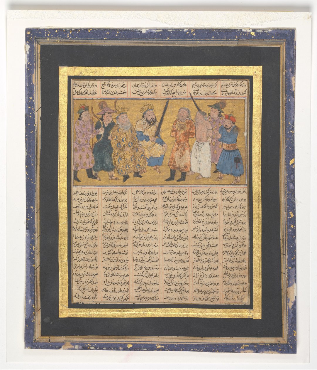 Kai Khusrau istui valtaistuimella pitelemässä miekkaa, n. 1300-1330 (muste, läpinäkymätön akvarelli ja kulta paperilla) tekijältä Persian School