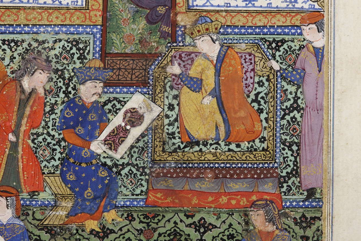 Nushabeh saa Eskandarin muotokuvan, n. 1475 (läpinäkymätön wc paperilla) tekijältä Persian School
