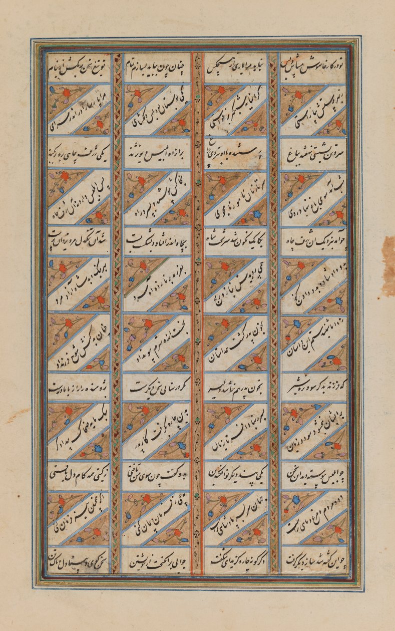 Ferdowsin suurella Shahnamehin lehdellä (mustetta ja kultaa paperilla) tekijältä Persian School