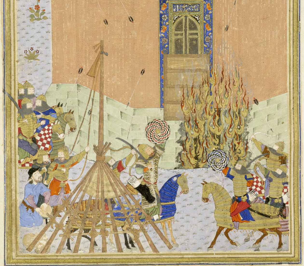 Persia 239 fol.223a Yksityiskohta: Gang Dizhin linnoitus hyökkäsi miinoilla, kuva Shahnamasta (Kuninkaiden kirja), kirjoittanut Abul-Qasim Mansur Firdawsi (n.934-n.1020), 1444 tekijältä Persian School
