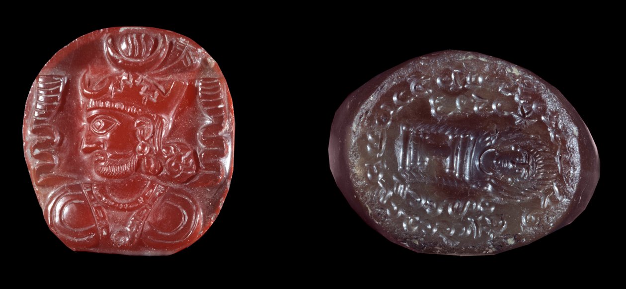 Persialainen taide: Kavadh I:n (tai Qobad, Kobad, Kabad) (488-496 jKr) kamee toisen Persian valtakunnan kuninkaan ja Sassanidikauden akaattileima. 5. tai 6. vuosisadalla jKr. Paris, B.N. tekijältä Persian School