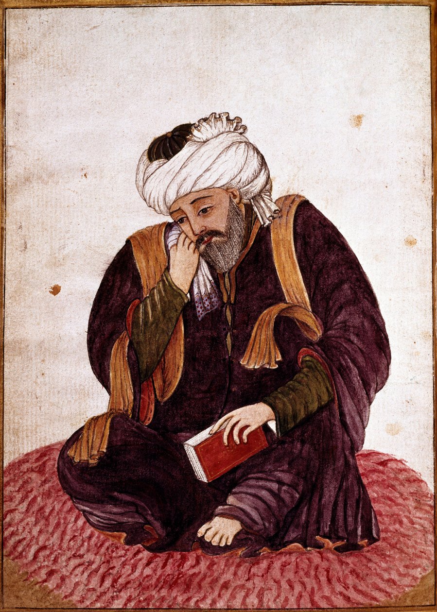 Hafezin muotokuva oikealla nimellä Khwajeh Chams ad-din Mohammad Hafez-e Chirazi (ad Din Mohammad Hafez e Chirazi) 1300-luvun persialainen runoilija ja mystikko. Miniatyyri. Damaskoksen kansallismuseo, Syyria. tekijältä Persian School