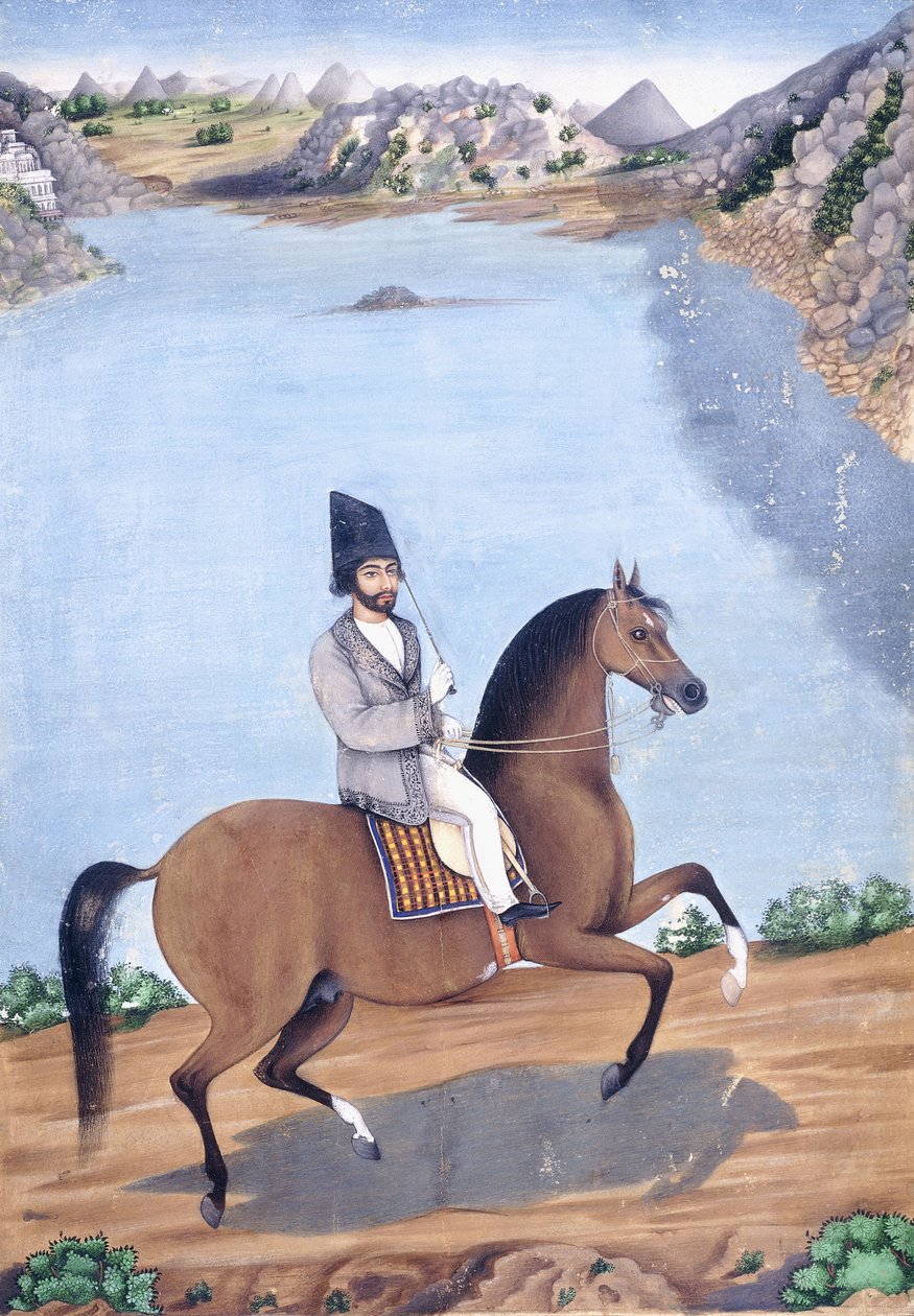 Nuoren miehen muotokuva hevosen selässä, n. 1840 tekijältä Persian School