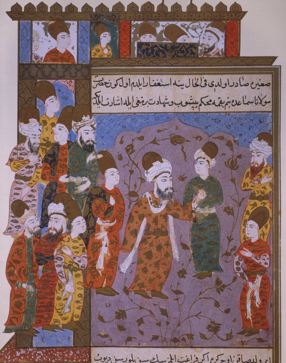 Rumi varoittaa poikaansa Velediä synnistä 1500-luvun lopulla tekijältä Persian School