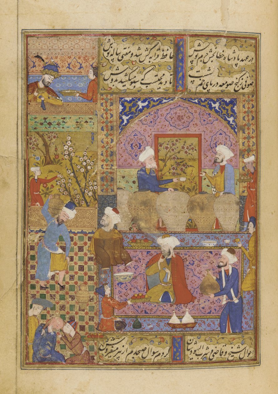 Kohtaus tavernassa Hafizin Divanista, n. 1552-53 tekijältä Persian School