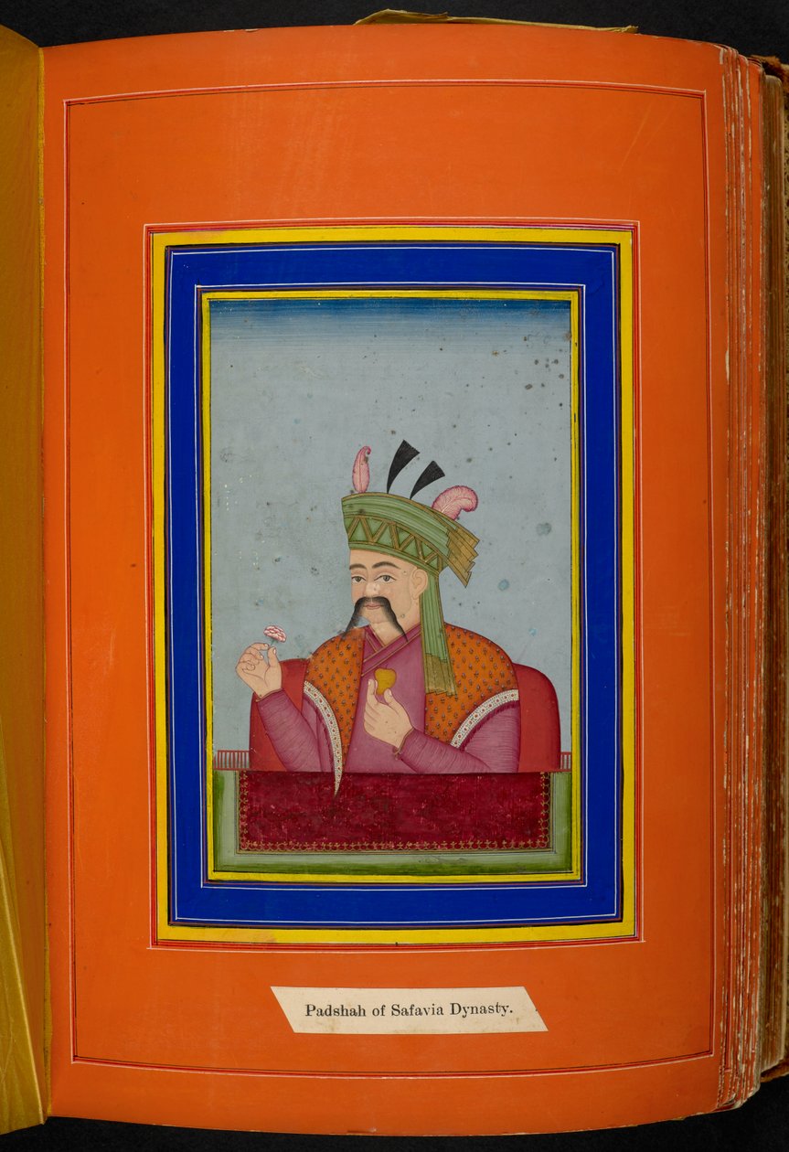 Persian shah Abbas I (reg. 1588-1629) pää ja hartiat muotokuva, katsoen vasemmalle (läpinäkymätön akvarelli paperilla) tekijältä Persian School