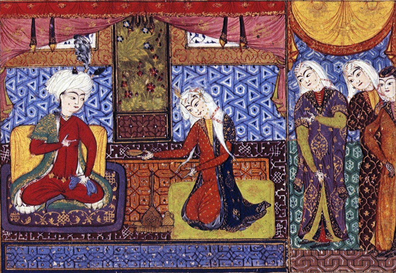 Isfahanin Shakar tarjoaa viiniä Khusrawille, n. 1505 tekijältä Persian School