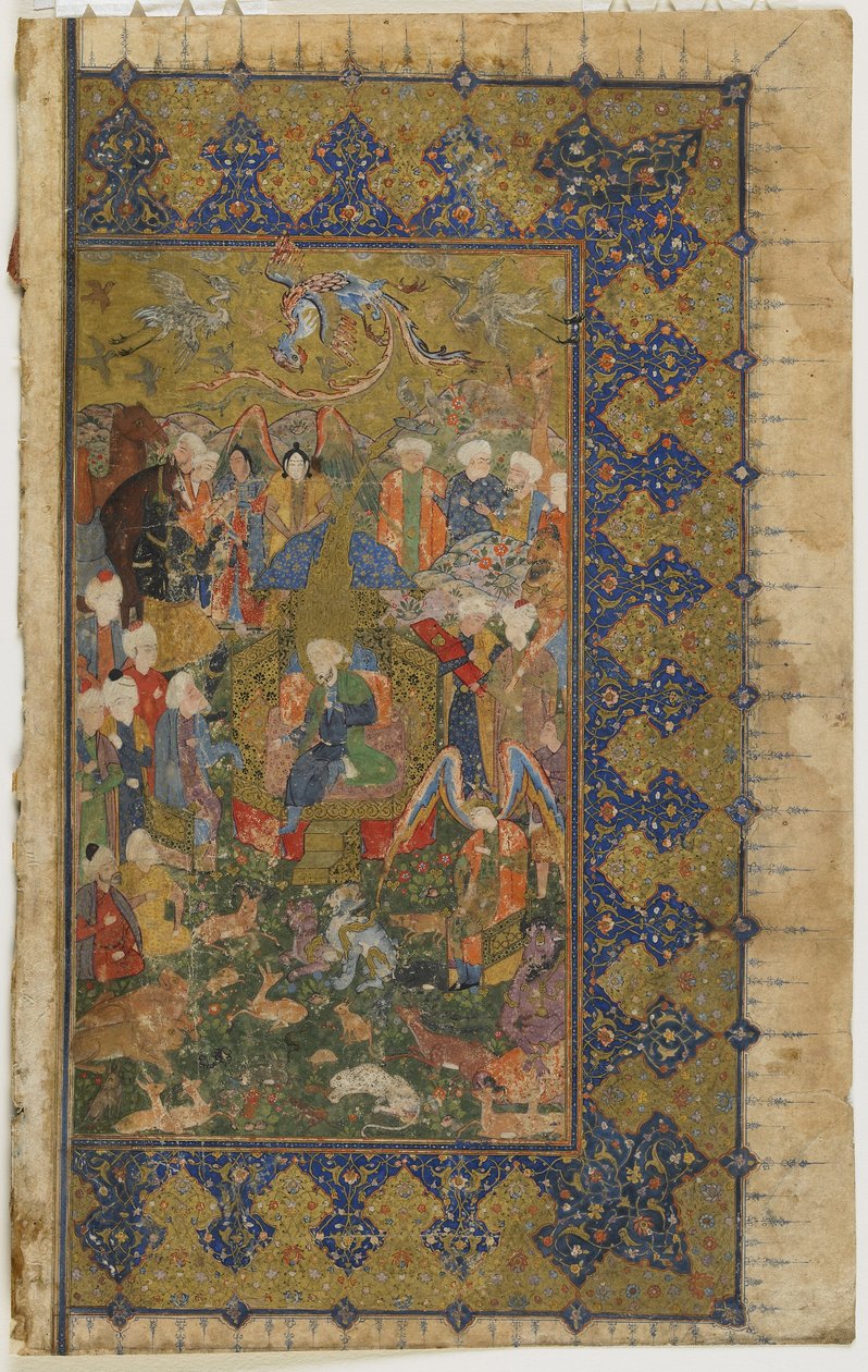 Solomon valtaistuimelle Khamsa (kvintetti), n. 1560 (läpinäkymätön akvarelli, muste ja kulta paperilla) tekijältä Persian School