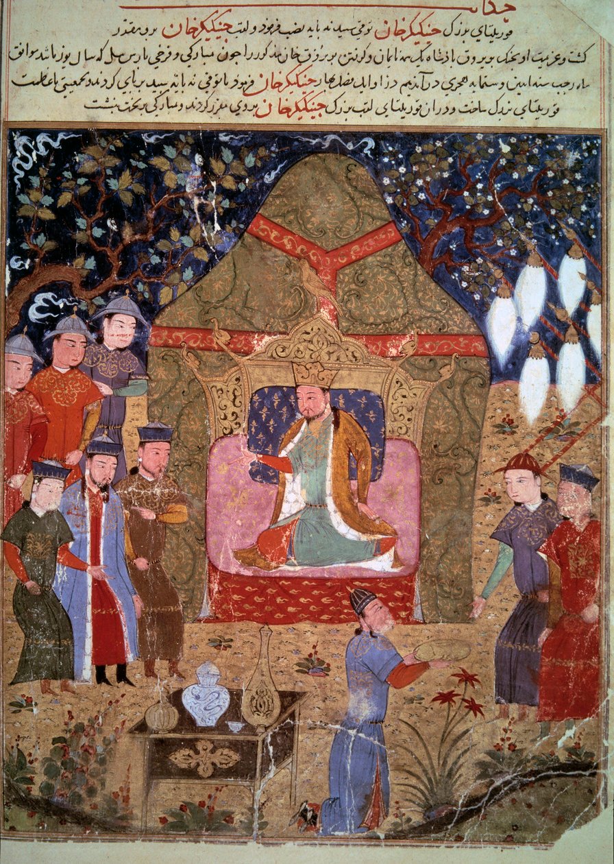 Mongolian keisari Tšingis-kaanin (1162-1227) hovi, joka edustaa historioitsija Rashid al-Dinin (al Din) (1247-1318) "Jami al-Tawarikhista" (Jami al-Tawarikh) (tai universaalista historiasta) peräisin olevaa persialaista miniatyyrikeskusta. ), noin 1430. Pa tekijältä Persian School