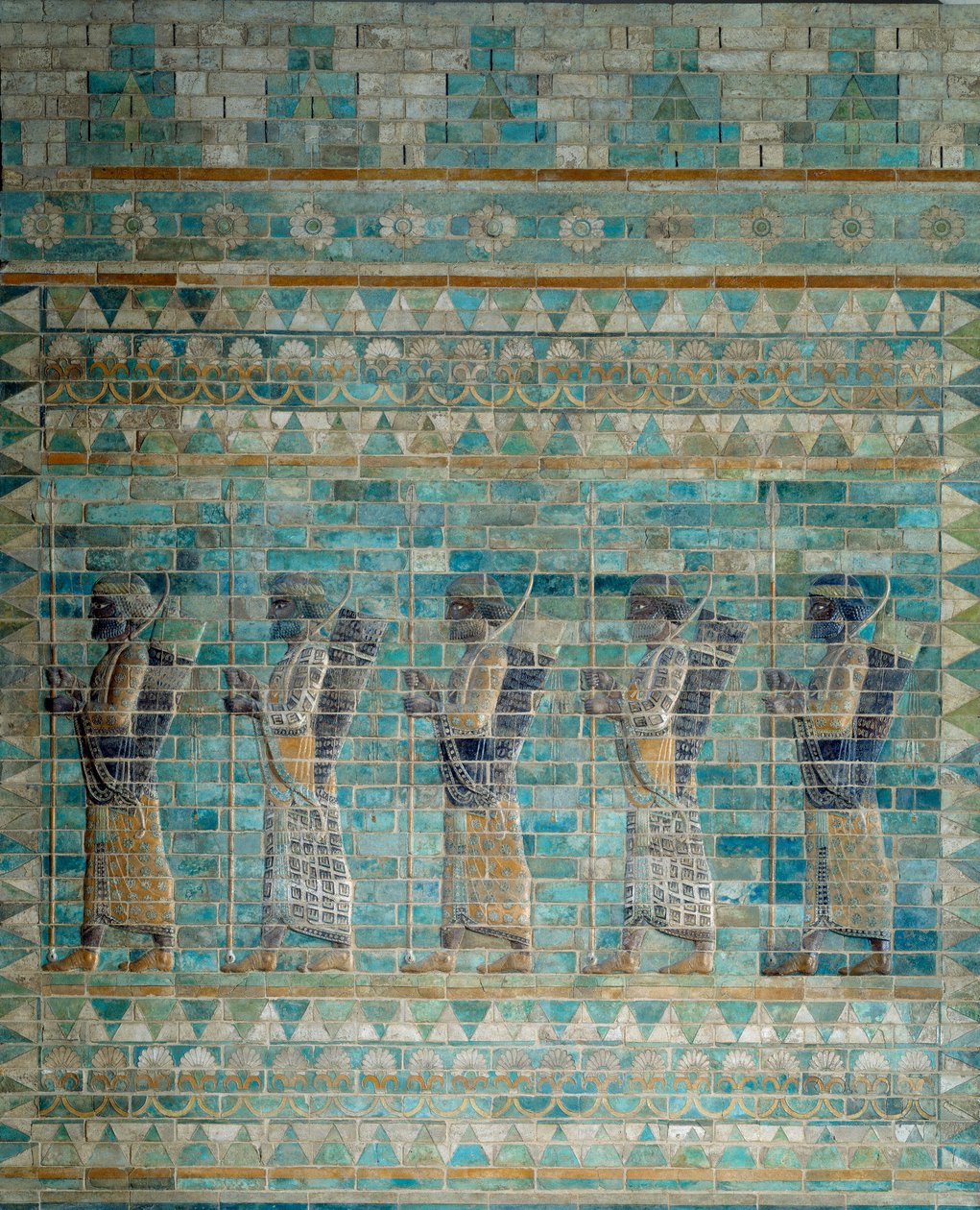 Jousimiesten friisi Persian kuninkaan Dareios I:n palatsista Susassa (6. vuosisata eKr.). Sähköpostilla lähetetty tiilipohja. 510 eaa. Pariisi, Louvre-museo. tekijältä Persian School