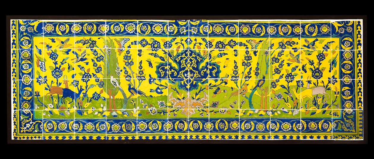 Luonnonkuvaa kuvaavat laatat Isfahanista, Iranista, luultavasti n. 1600-luvulta (keramiikka, jossa on polykromia lasituksen alla) tekijältä Persian School