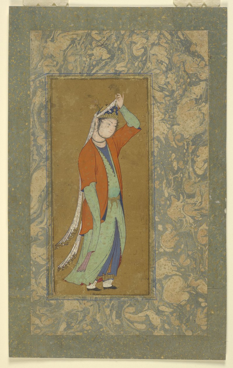Nainen säätää aigretteaan, n. 1590 tekijältä Persian School