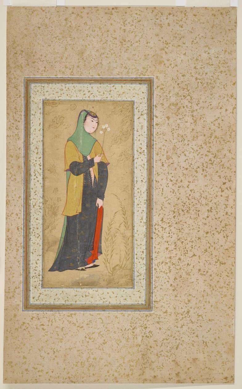 Nainen kukkasuihkeen kanssa, n. 1595 tekijältä Persian School