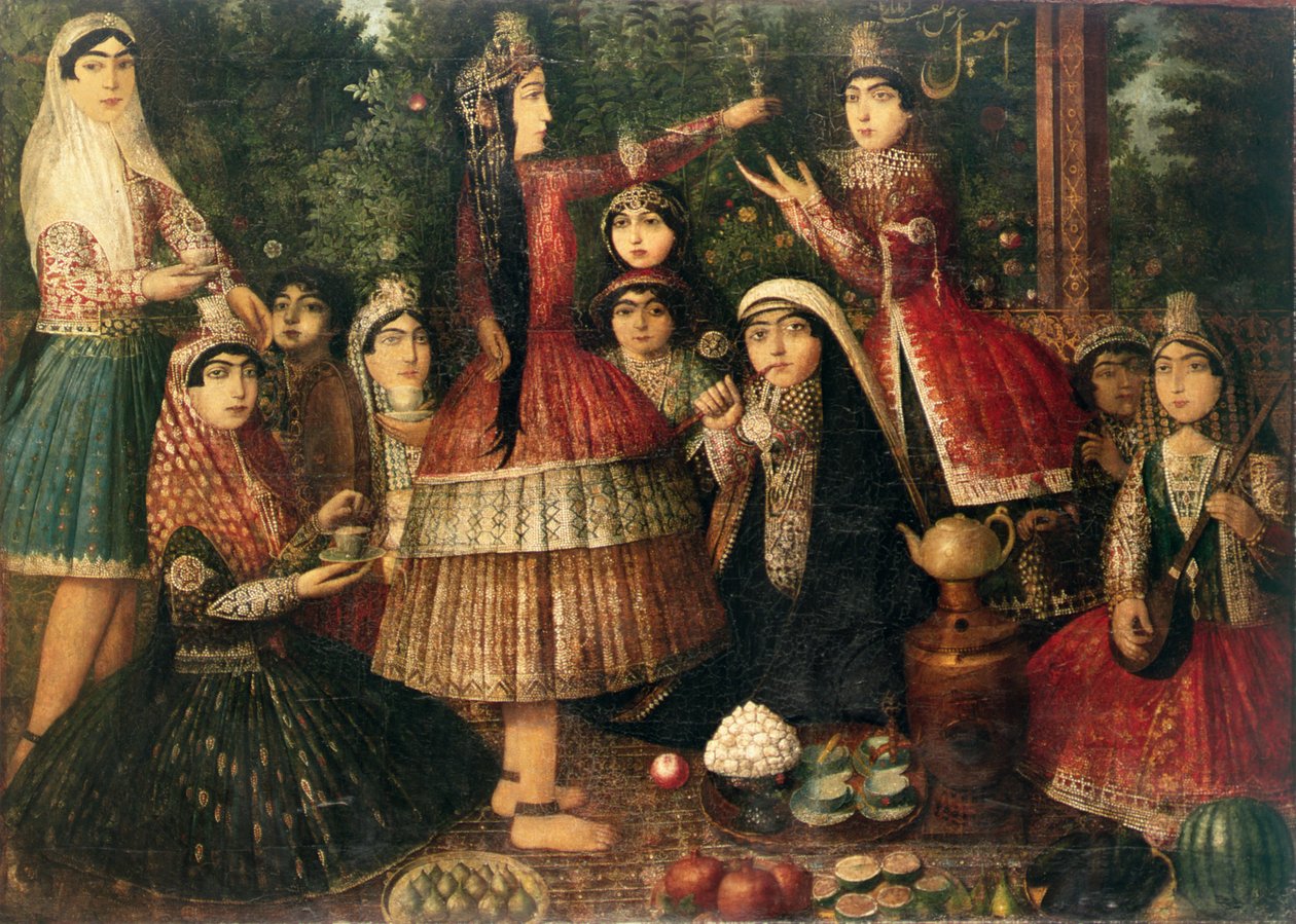 Naiset ja lapset puutarhassa, 1800-luku tekijältä Persian School