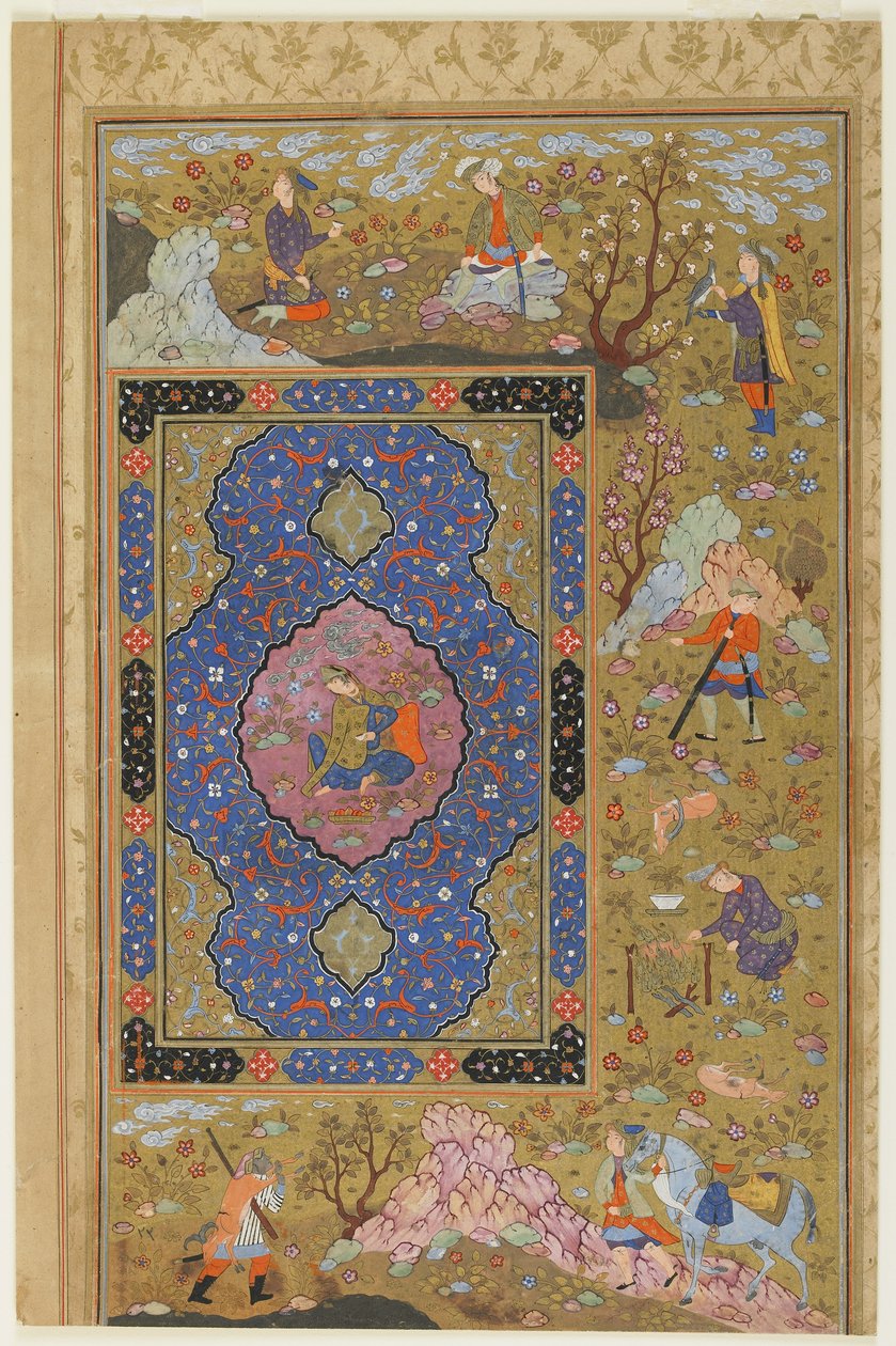 Nuori nainen, n. 1590-1610 (muste, läpinäkymätön akvarelli ja kulta paperille) tekijältä Persian School