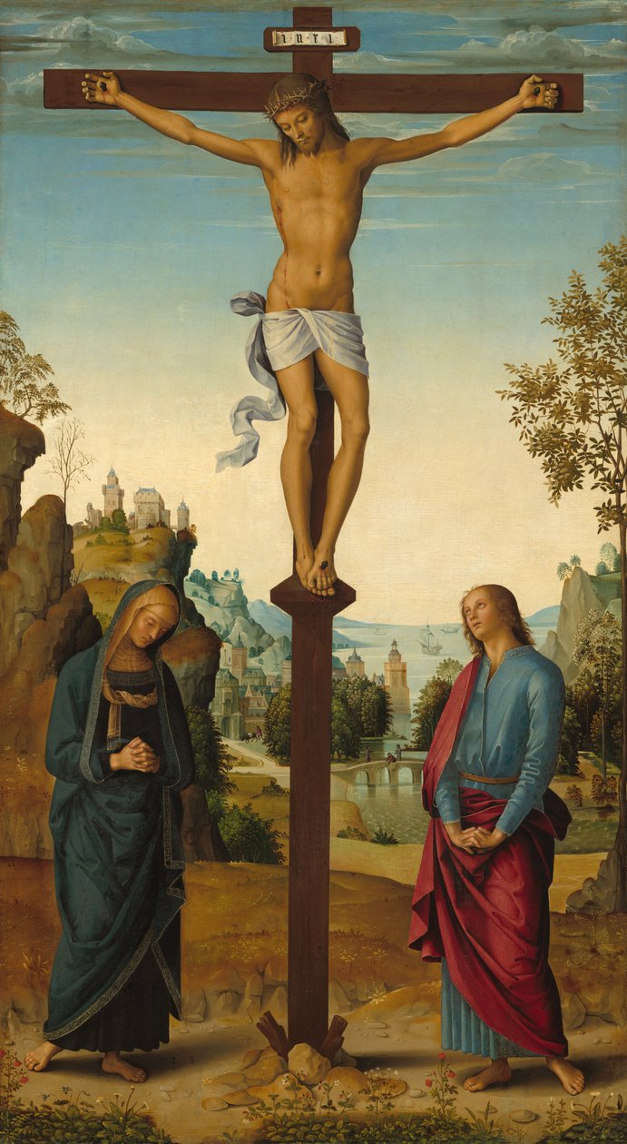 Ristiinnaulitseminen Neitsyen, Pyhän Johanneksen, Pyhän Hieromuksen ja Pyhän Maria Magdaleenan kanssa..., n. 14821485 tekijältä Perugino