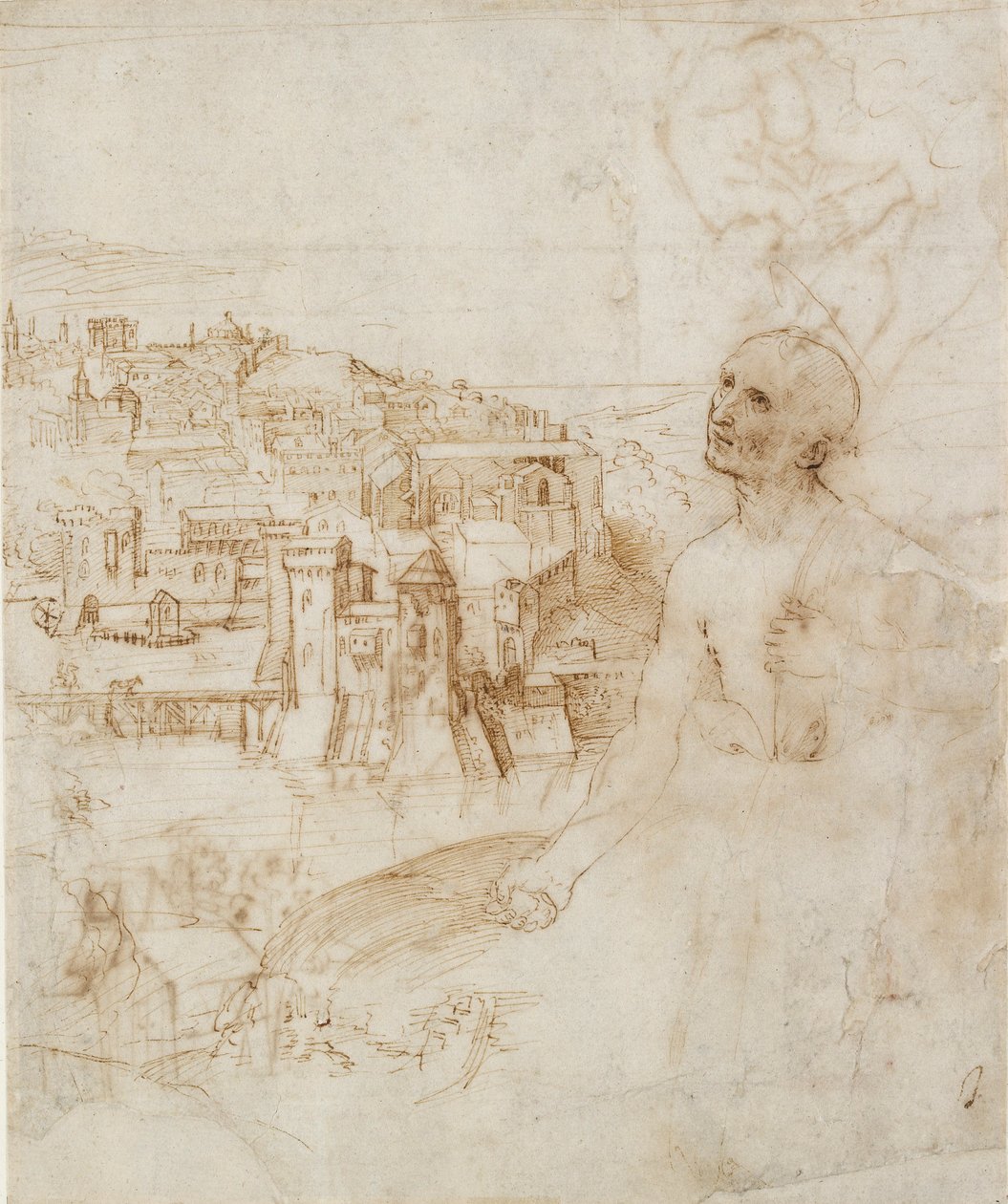 Näkymä Perugian kaupunkiin, katuva Pyhä Hieronymus etualalla, 1500-1504 tekijältä Perugino