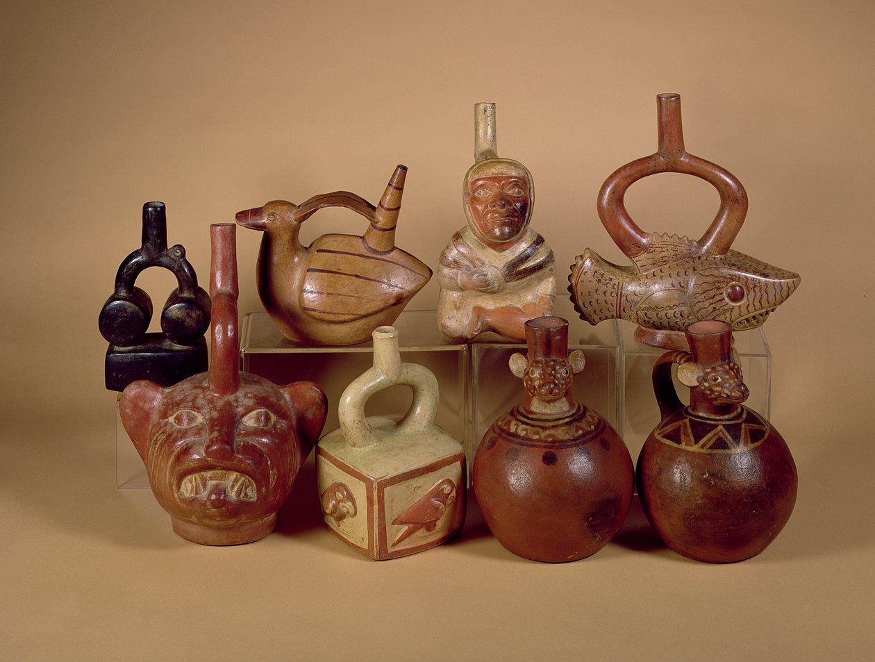 Mochica Stirrup Vessels, n. 100-400 jKr (keraamiset) tekijältä Peruvian School