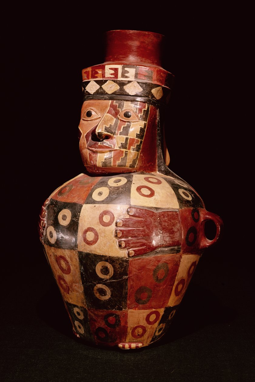 Effigy-purkki, Coastal Tiahuanaco -tyyli, Fundo Pacheco, Rio Grande de Nazca, Peru (keramiikka) tekijältä Peruvian School