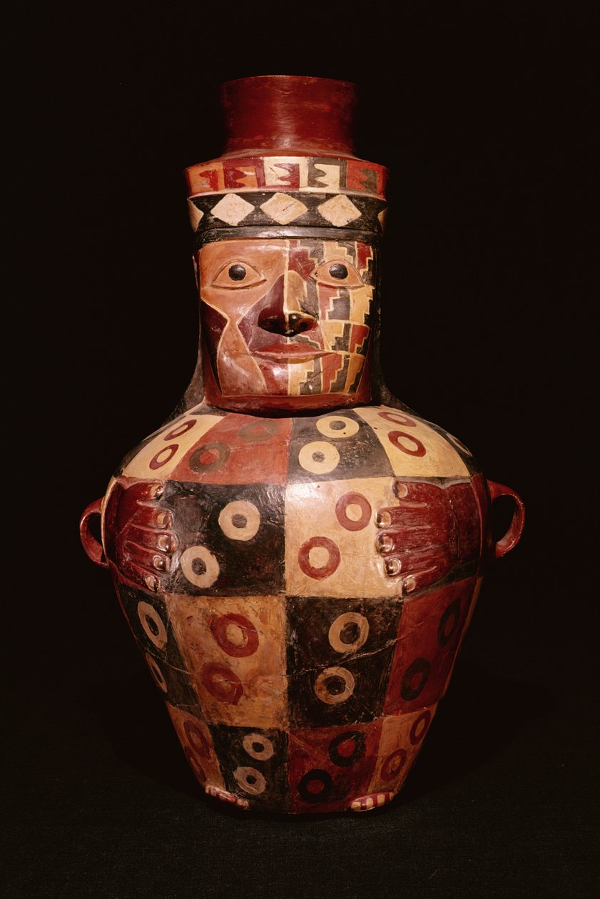 Effigy-purkki, Coastal Tiahuanaco -tyyli, Fundo Pacheco, Rio Grande de Nazca, Peru (keramiikka) tekijältä Peruvian School