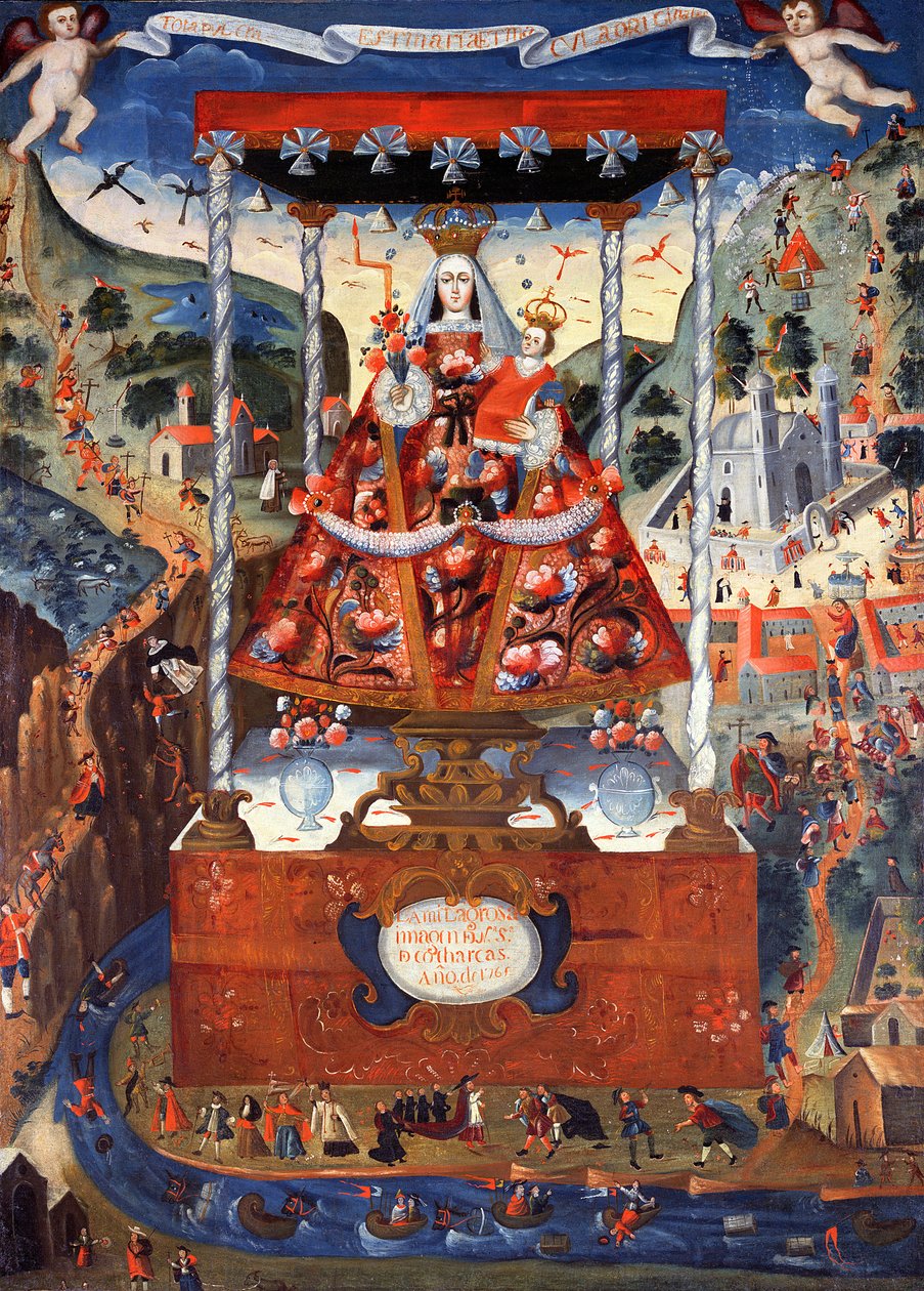 Cocharcasin Neitsyt Maria Baldacchinon alla, 1765 tekijältä Peruvian School