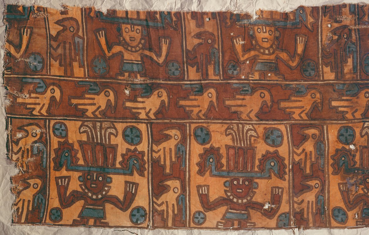 Kangas jumalien ja lintujen kanssa, Tiahuanaco Culture (tekstiili) tekijältä Peruvian School