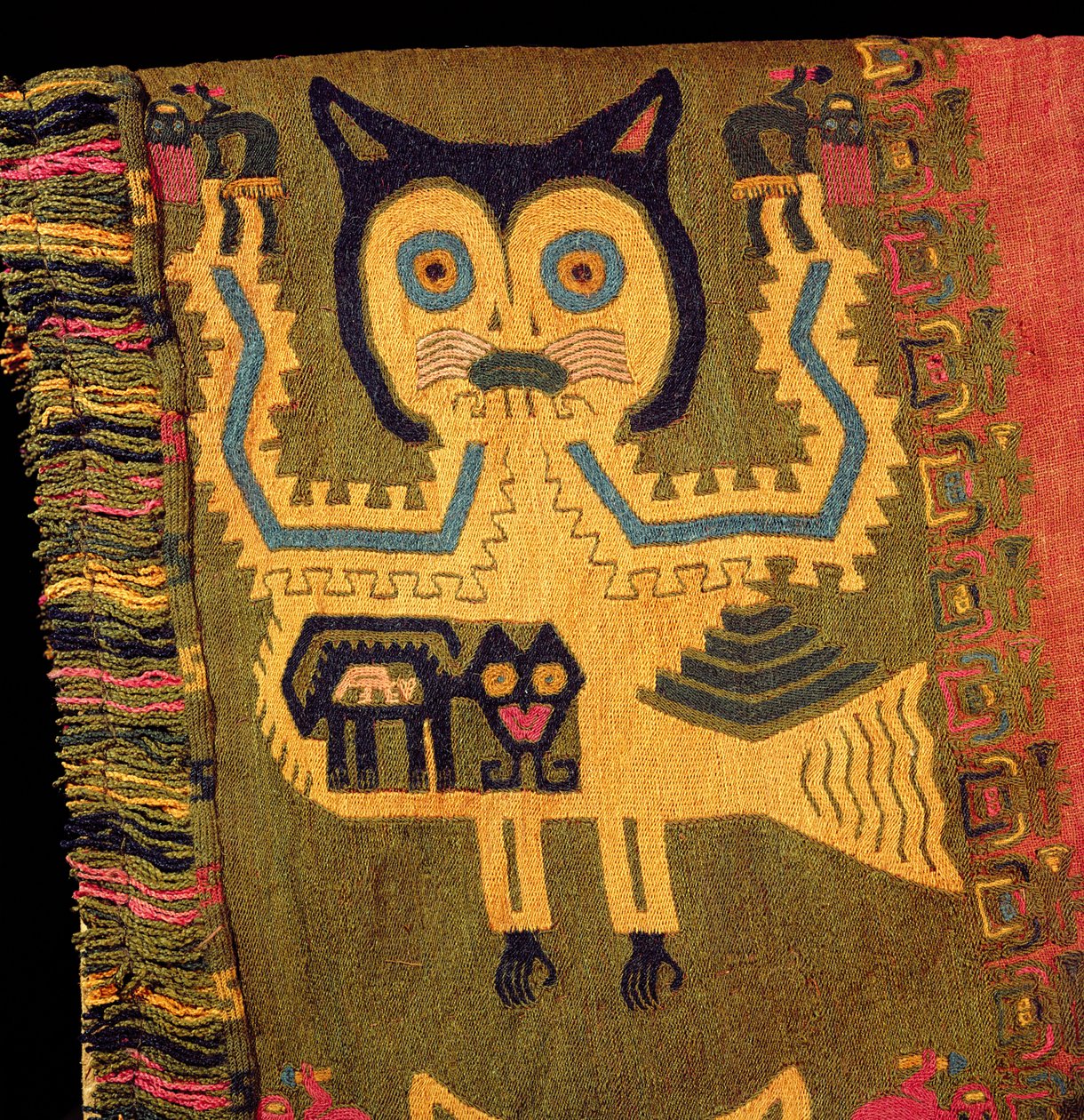 Villainen jaguaarihahmo, Paracas-kulttuuri, n. 1500 eKr. (tekstiili) tekijältä Peruvian School