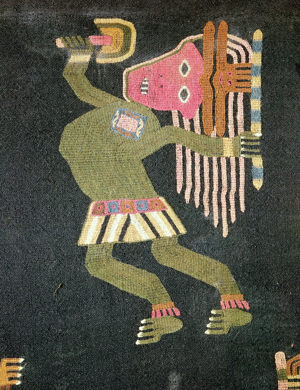 Kudottu villatanssija patakalla, Paracas-heimo (tekstiili) (ks. myös 231825) tekijältä Peruvian School