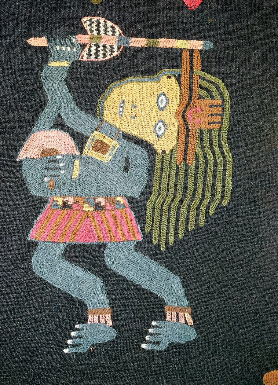 Kudottu villatanssija patakalla, Paracas-heimo (tekstiili) (ks. myös 231826) tekijältä Peruvian School